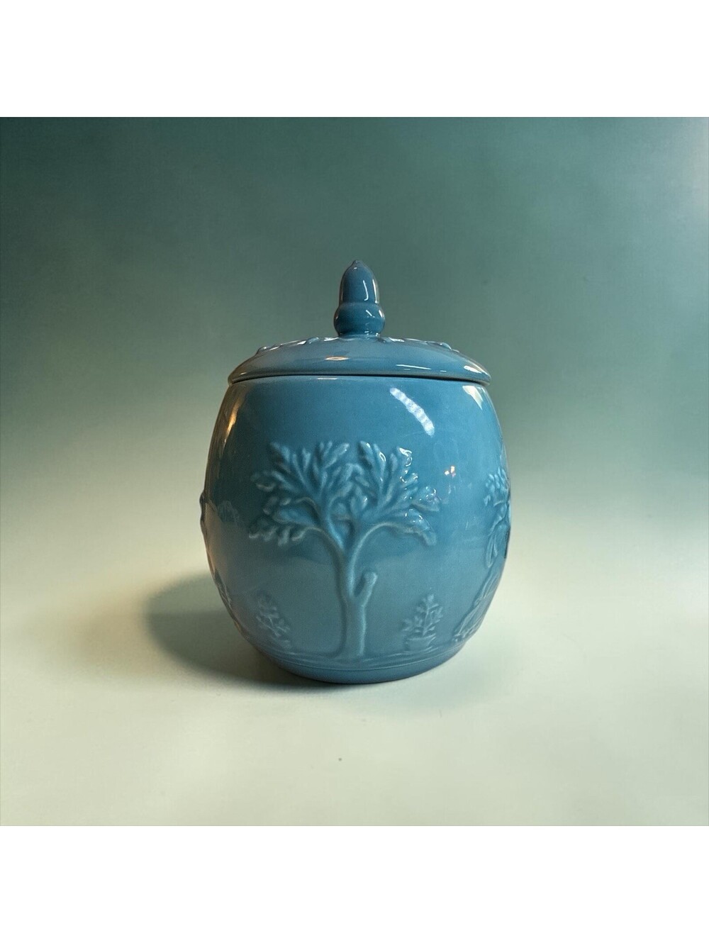 VTG Jasper Ware Style Ceramic Covered Jar Hobbiest Piece 6.25"H x 4"D  (1964)